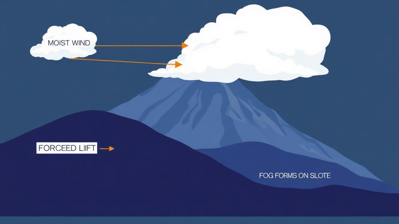 Upslope fog formation diagram