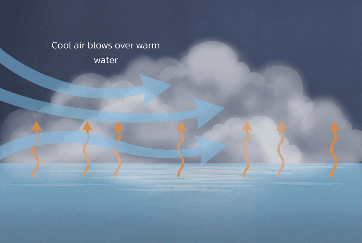 Steam fog formation diagram