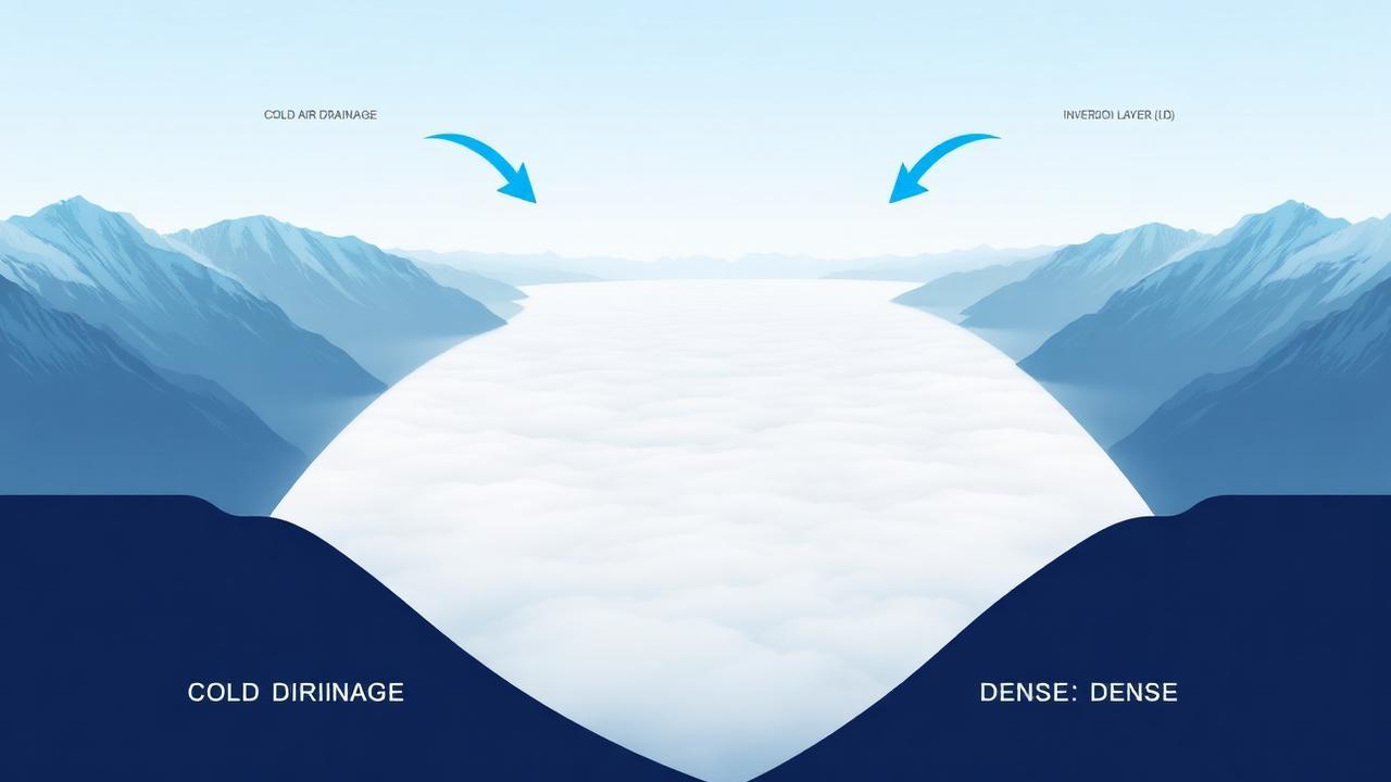Valley fog formation diagram